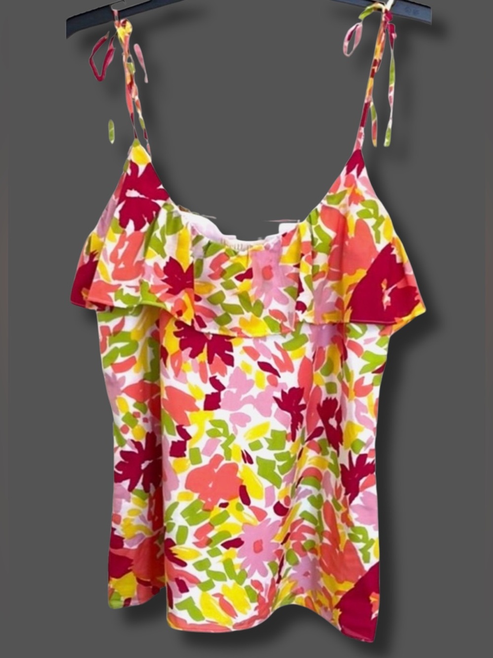 Britt Ryan Silk Blend Floral Ruffle Cami Top Size 6 Tie Strap Resort